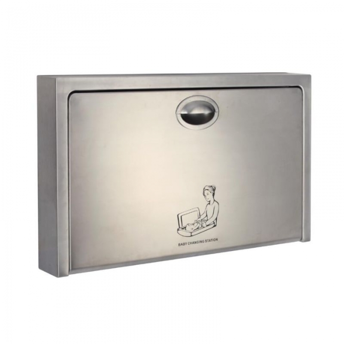 Prestige Clad Stainless Steel Baby Changing Table Closed Side Angle