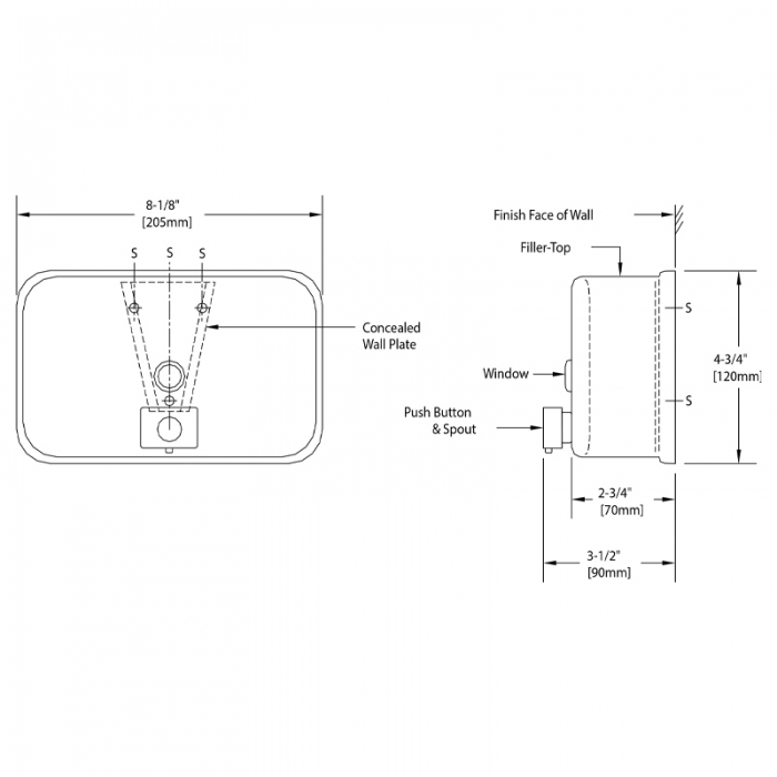 B2112 Soap Dispenser Horizontal Bobrick 1.2L - CAD Drawing