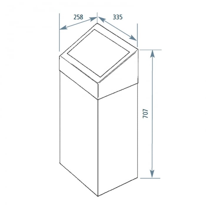 Prestige 50 Litre Bin Satin Brushed Stainless Steel With Spring Loaded Lid CAD Drawing - 84530SS