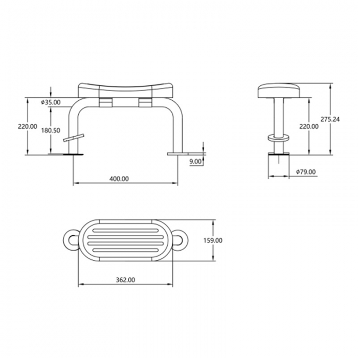 Dolphin Brushed Stainless Steel WC Padded Back Rest - CAD DRAWING