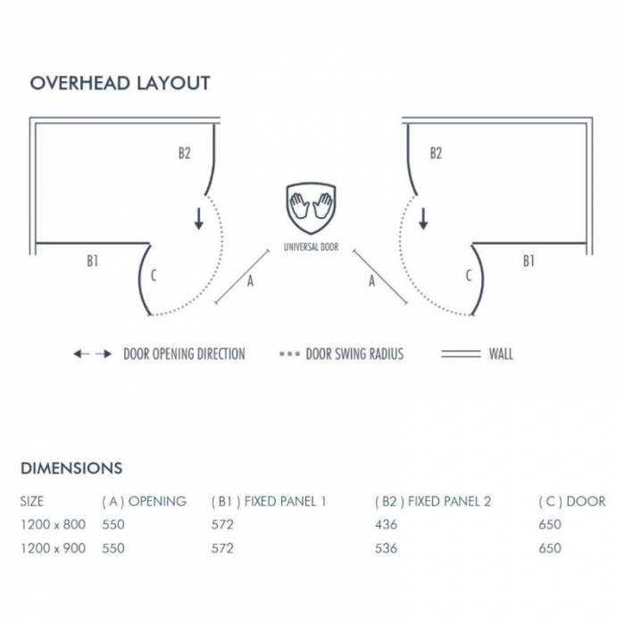 Scudo Athena Hinged Offset Quadrant - Chrome - Overhead Layout