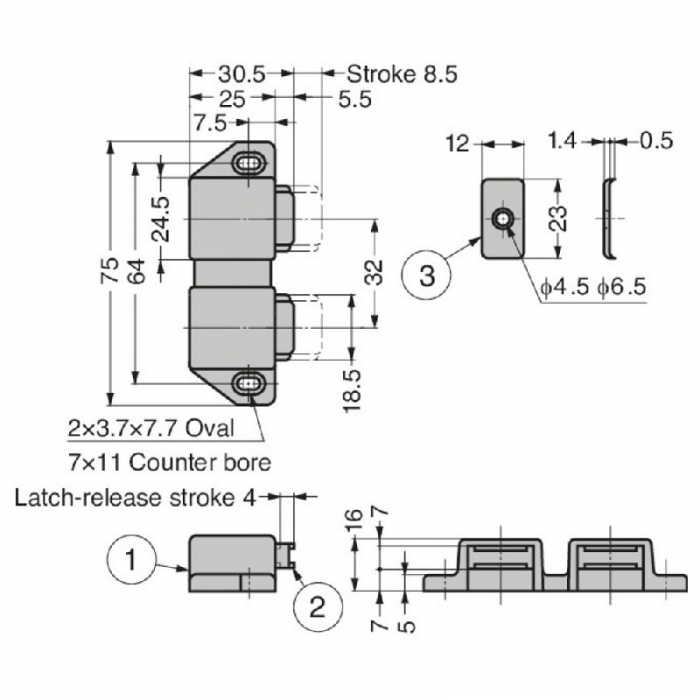 Sugatsune Double Magnetic Touch Latch - White